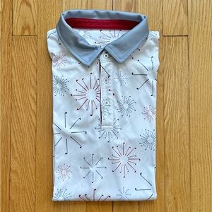 Swannies Men’s Short Sleeve Bruce Polo Shirt Large Red White Blue Fireworks Golf